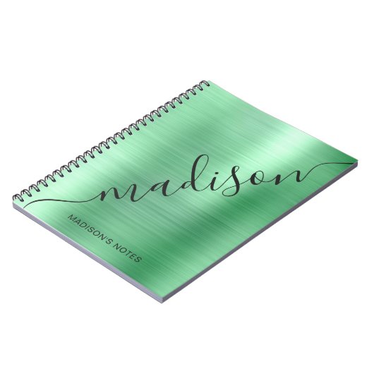 Carnet Monogramme en métal vert moderne Signature Nom du  (Côté gauche)