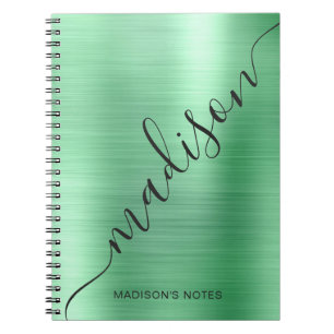 Carnet Monogramme en métal vert moderne Signature Nom du 