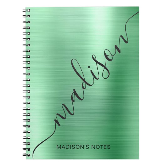 Carnet Monogramme en métal vert moderne Signature Nom du (Devant)