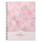 Carnet Monogramme en mosaïque de boule de disco rose (Devant)