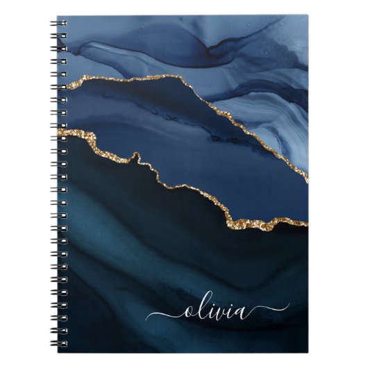 Carnet Monogramme en or de géode d'agate bleu marine (Devant)