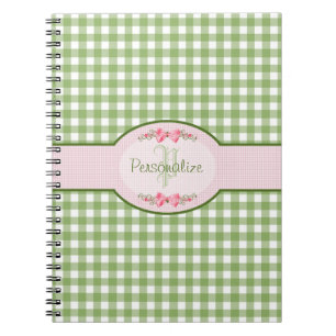 Carnet Monogramme En vichy Vert Fille Avec Nom