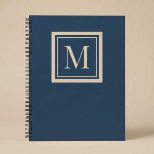 Carnet Monogramme encadré bleu personnalisé et vanille