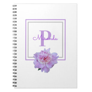 Carnet Monogramme encadré rose pivoine violet
