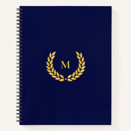Carnet Monogramme et laurier sur fond bleu marine (Devant)