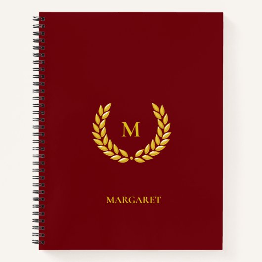 Carnet Monogramme et laurier sur marron (Devant)