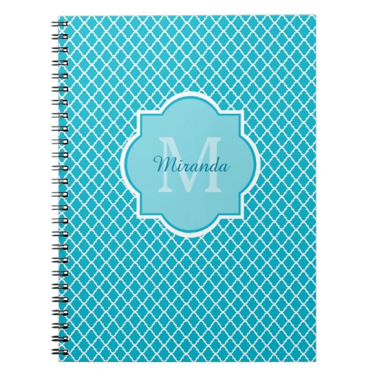 Carnet Monogramme et nom de Quatrefoil bleu turquoise cla (Devant)