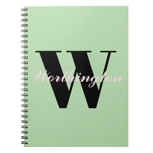 Carnet Monogramme et nom girly vert pastel  (Devant)