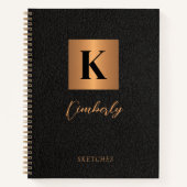 Carnet Monogramme et nom or noir personnalisé (Devant)