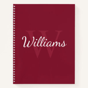 Carnet Monogramme et nom personnalisé Bourgogne rouge