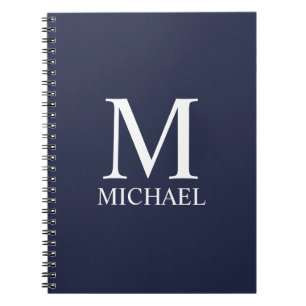 Carnet Monogramme et nom personnalisés bleu marine