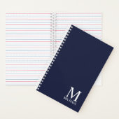 Carnet Monogramme et nom personnalisés bleu marine (À l'intérieur)