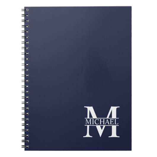 Carnet Monogramme et nom personnalisés bleu marine (Devant)
