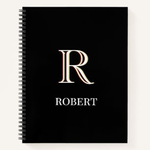 Carnet Monogramme et nom personnalisés en noir et blanc