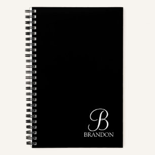Carnet Monogramme et nom personnalisés en script noir