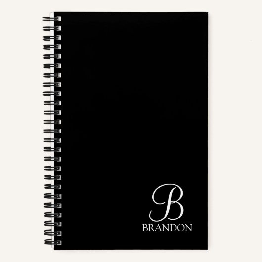 Carnet Monogramme et nom personnalisés en script noir (Recto)