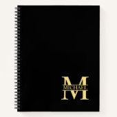 Carnet Monogramme et nom personnalisés noir et or (Devant)