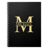 Carnet Monogramme et nom personnalisés noir et or (Devant)