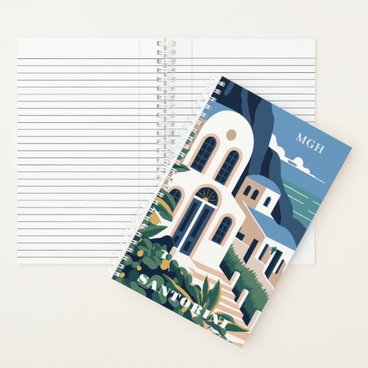 Carnet Monogramme et texte personnalisés Santorin Grèce (À l'intérieur)