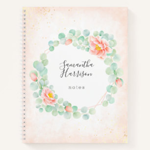 Carnet Monogramme Eucalyptus Peony Flore Wreath Peach Sag