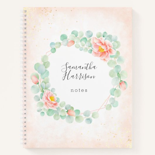 Carnet Monogramme Eucalyptus Peony Flore Wreath Peach Sag (Devant)