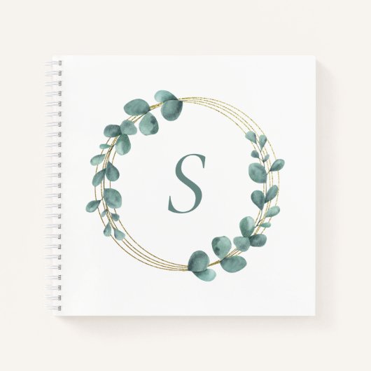 Carnet Monogramme Eucalyptus Verdure Parties scintillant (Devant)