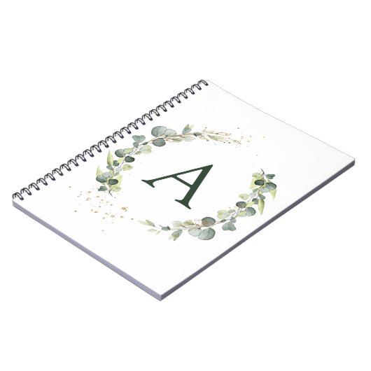 Carnet Monogramme Eucalyptus Vert Blanc Botanique (Côté gauche)