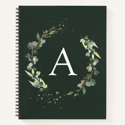 Carnet Monogramme Eucalyptus Vert Émeraude Botanique (Devant)