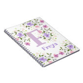 Carnet Monogramme F & Nom Freya avec Fleurs (Côté Droit)