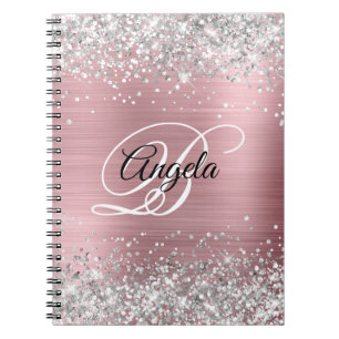 Carnet Monogramme fantaisie métallisé rose pailleté argen