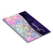 Carnet monogramme faux paillettes argent violet iridescen (Côté Droit)