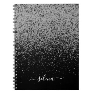 Carnet Monogramme Féminin Pailleté Argent Noir