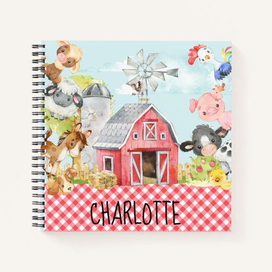Carnet Monogramme Ferme Barnyard Animaux Enfants (Devant)