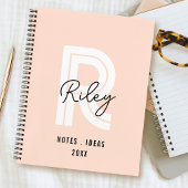 Carnet Monogramme Fille Script Blush rose mignon Retro te