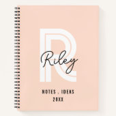 Carnet Monogramme Fille Script Blush rose mignon Retro te (Devant)