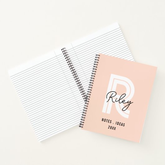 Carnet Monogramme Fille Script Blush rose mignon Retro te (Intérieur)