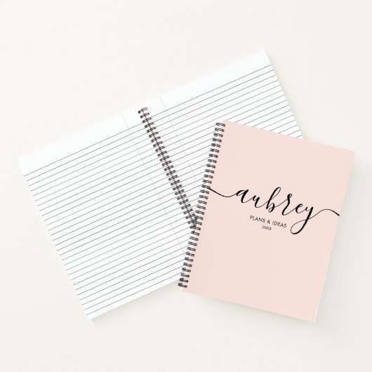 Carnet Monogramme fillette calligraphie Élégant rose (Intérieur)