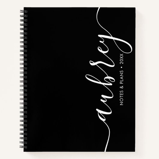 Carnet Monogramme fillette calligraphie noir (Devant)