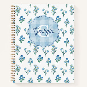 Carnet Monogramme Fleur Bleue Délicat Cottagecore