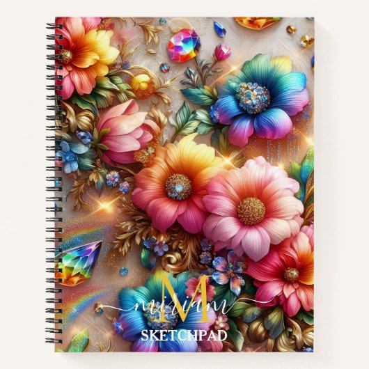 Carnet Monogramme Fleur Fleur de Floraison Arc-en-ciel Fé (Devant)