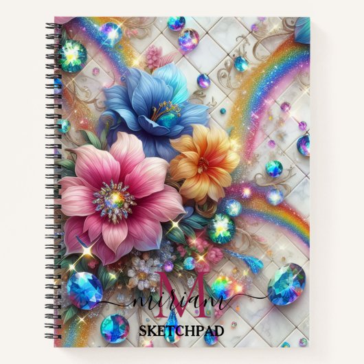 Carnet Monogramme Fleur Fleur de Floraison Arc-en-ciel Fé (Devant)
