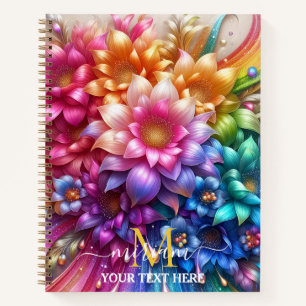 Carnet Monogramme Fleur Floral Arc-en-ciel Féminin