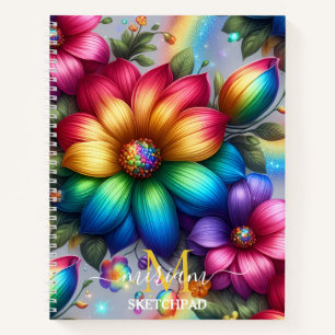 Carnet Monogramme Fleur Floral Arc-en-ciel Féminin