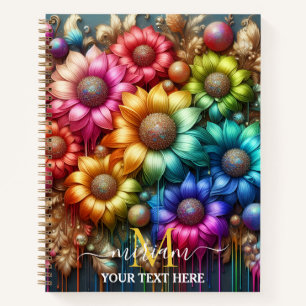 Carnet Monogramme Fleur Floral Arc-en-ciel Féminin