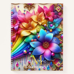 Carnet Monogramme Fleur Floral Arc-en-ciel Féminin