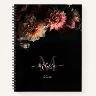 Carnet Monogramme Fleurs Blush Sombres Noir