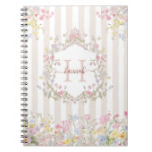 Carnet Monogramme Fleurs Colorées Art Rococo Rayures (Devant)
