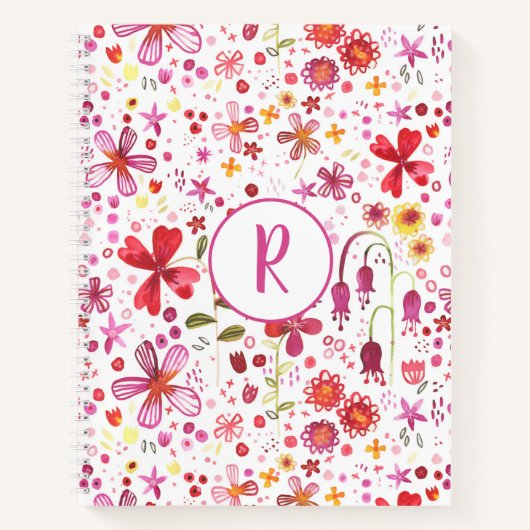 Carnet Monogramme Floral Aquarelle Motif moderne (Devant)