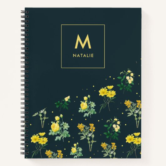 Carnet Monogramme Floral bleu marine moderne (Devant)