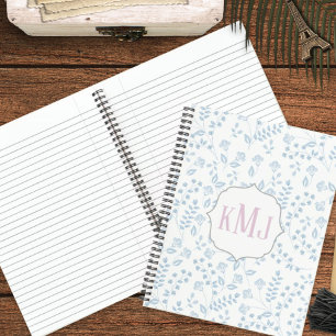 Carnet Monogramme floral bleu personnalisé